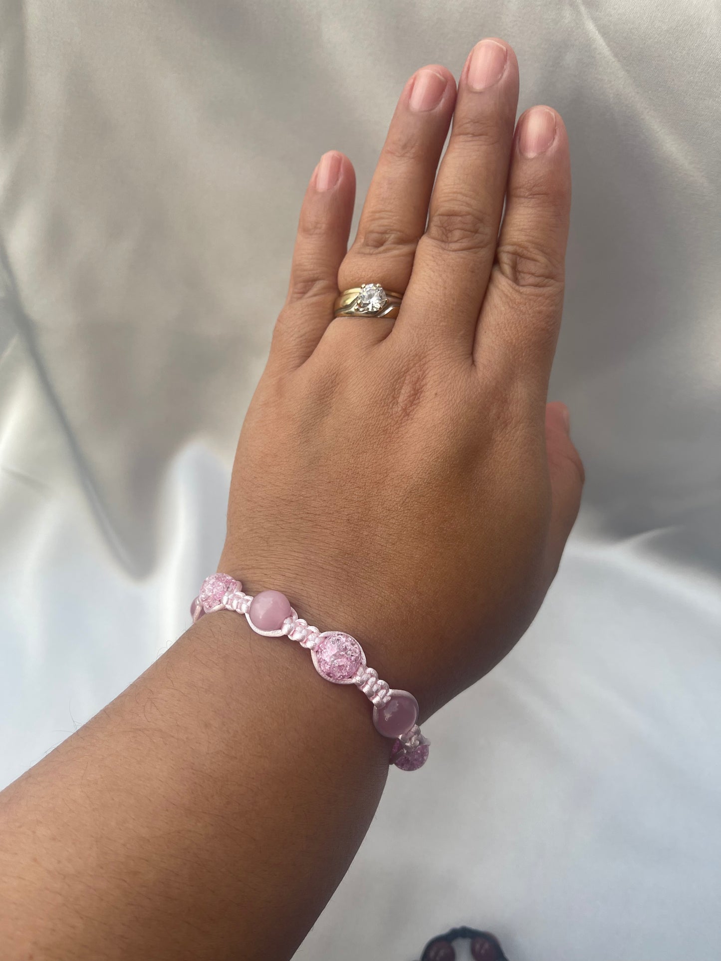 Pink Cat Eye Glass and Pink Crackled Quartz Bracelet